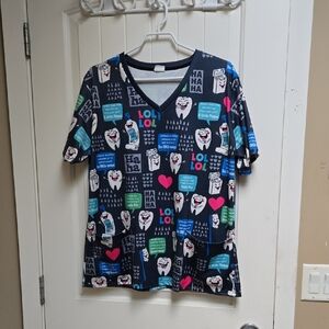 Dental Nurse Scrubs Top Shirt Colorful with Fun Graphic Print And Jokes XL